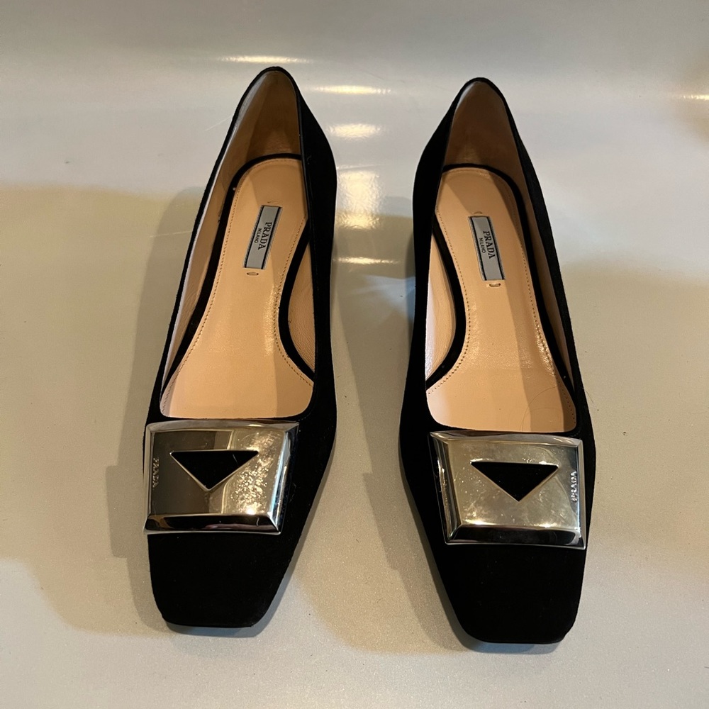 Prada Heels with Silver Buckle new with box